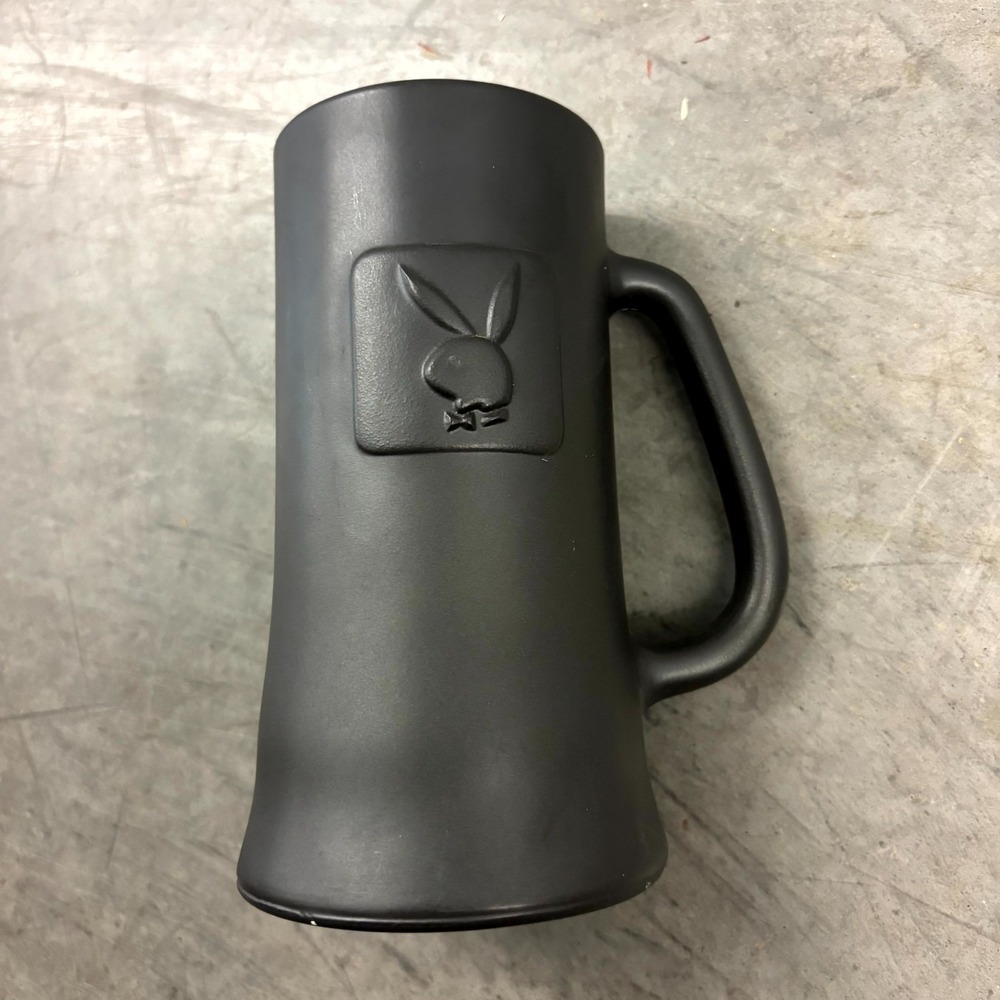 Vintage Playboy Bunny Black Frosted Glass Beer Stein Mug Embossed Logo Barware